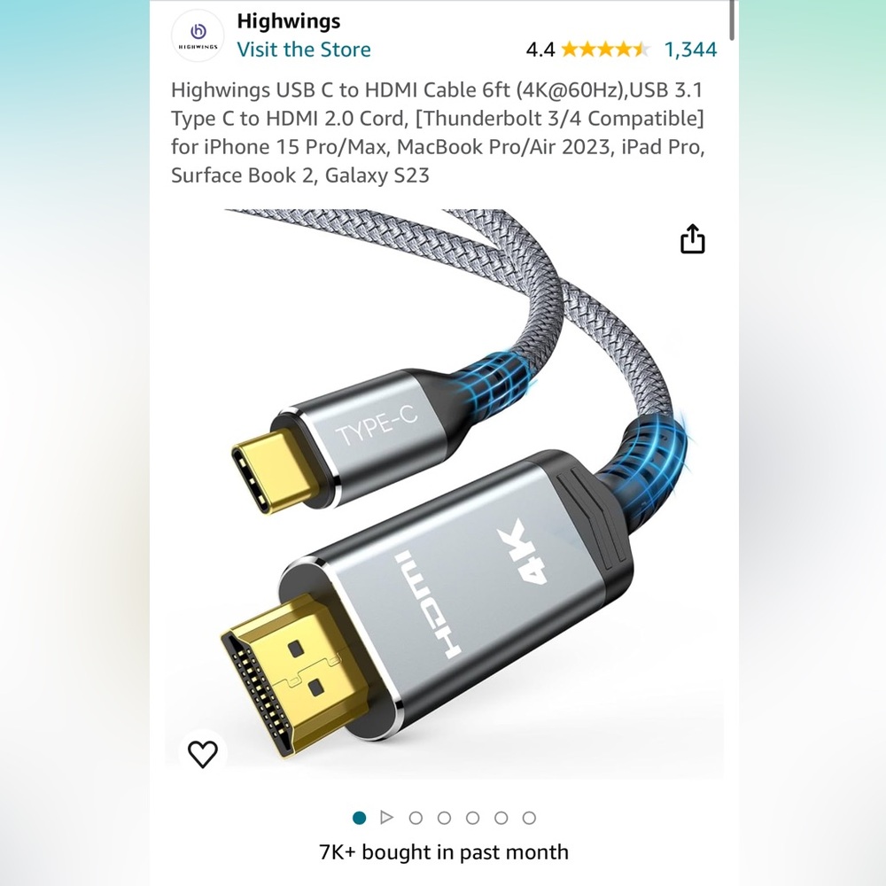 6 Foot HDMI to USB-C cable